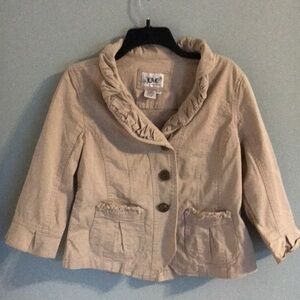 Live A Little khaki cotton blazer, ruffle collar M